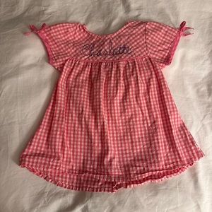 Pink gingham dress with Charlotte monogram
